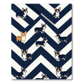 Navy Chevron Corgi Geometric Illustration Rug