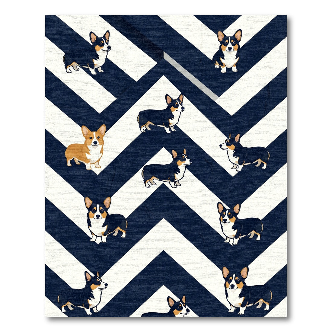 Navy Chevron Corgi Geometric Illustration Rug