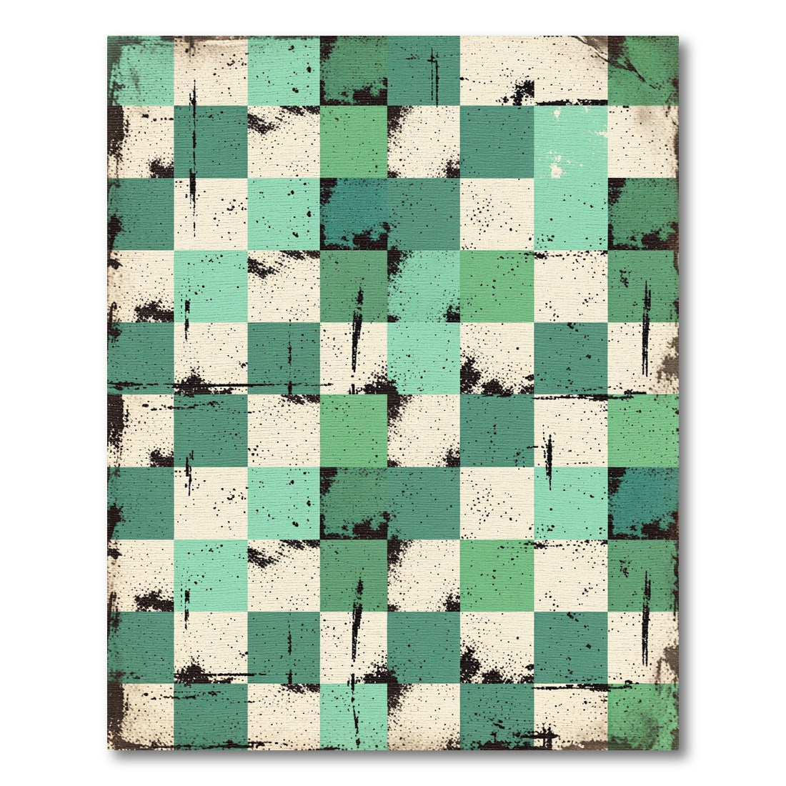Aqua Teal Grungy Checkered Squares Rug