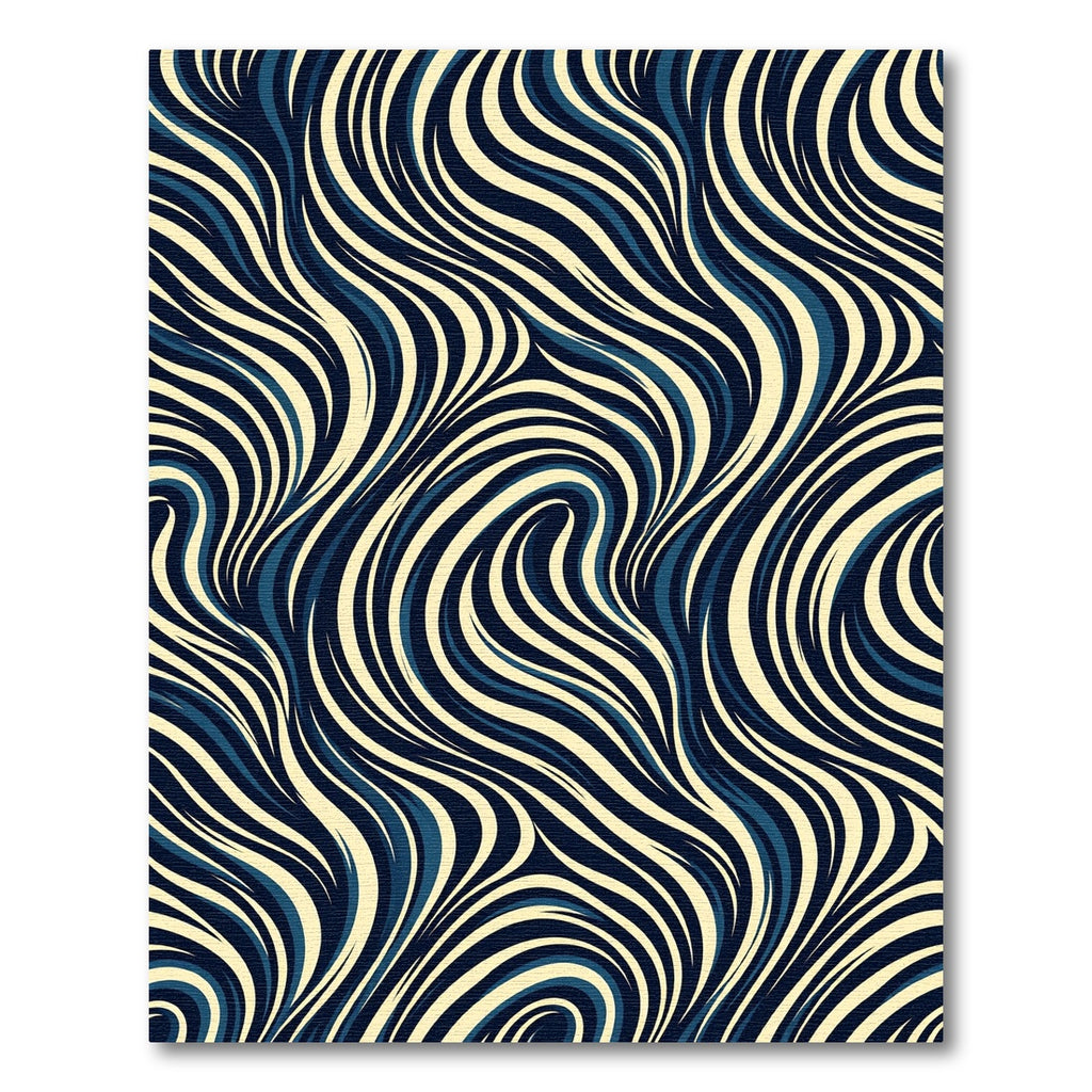 Navy and Cream Abstract Swirling Waves Rug