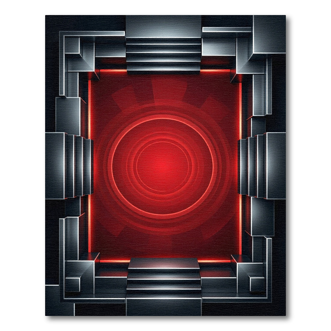 Futuristic Red Concentric Circles Geometric Display Rug