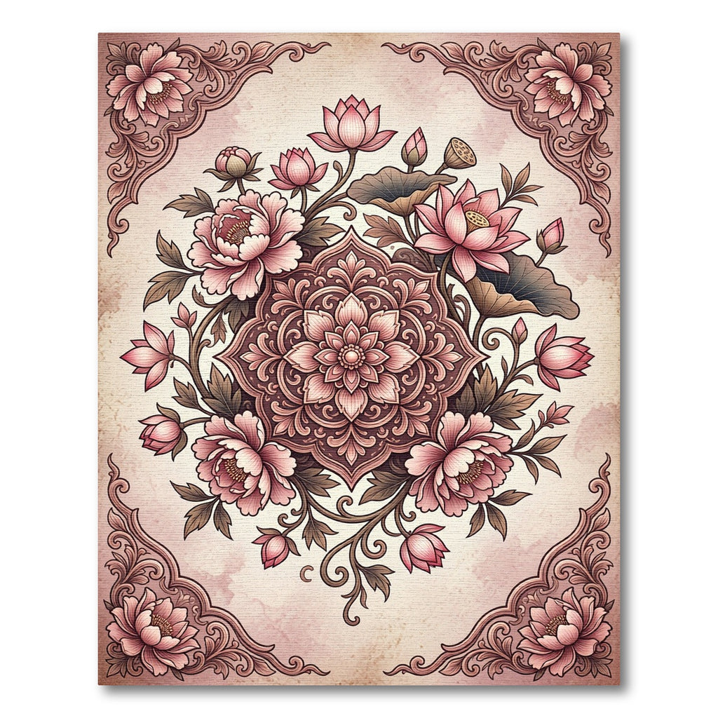 Blush Pink Floral Lotus Medallion Rug