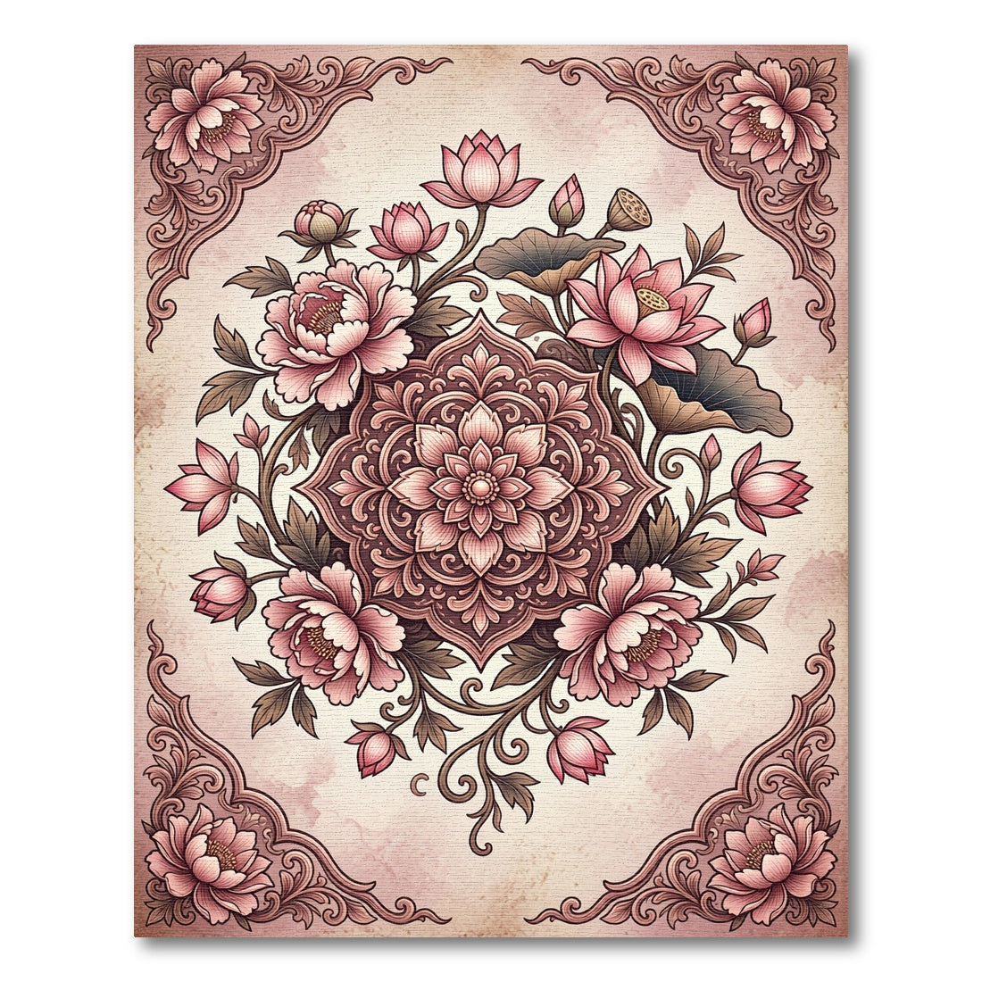 Blush Pink Floral Lotus Medallion Rug