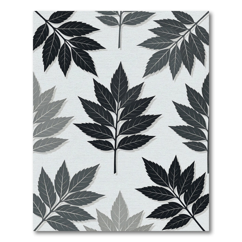 Minimalist Monochrome Botanical Leaf Arrangement Rug