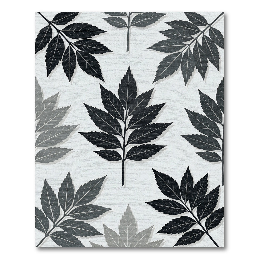 Minimalist Monochrome Botanical Leaf Arrangement Rug