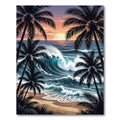 Tropical Sunset Palm Tree Ocean Wave Rug