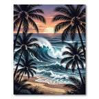 Tropical Sunset Palm Tree Ocean Wave Rug