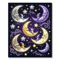 Whimsical Celestial Crescent Moon Starry Night Rug