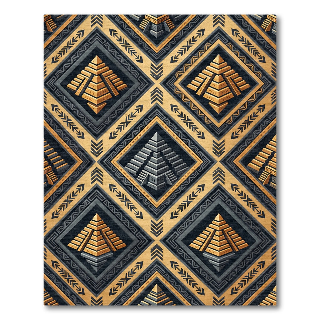 Gold Aztec Mayan Geometric Pyramid Rug