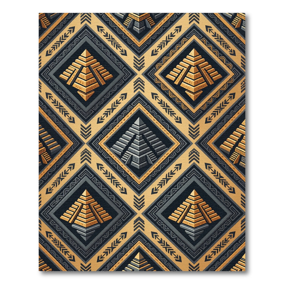 Gold Aztec Mayan Geometric Pyramid Rug