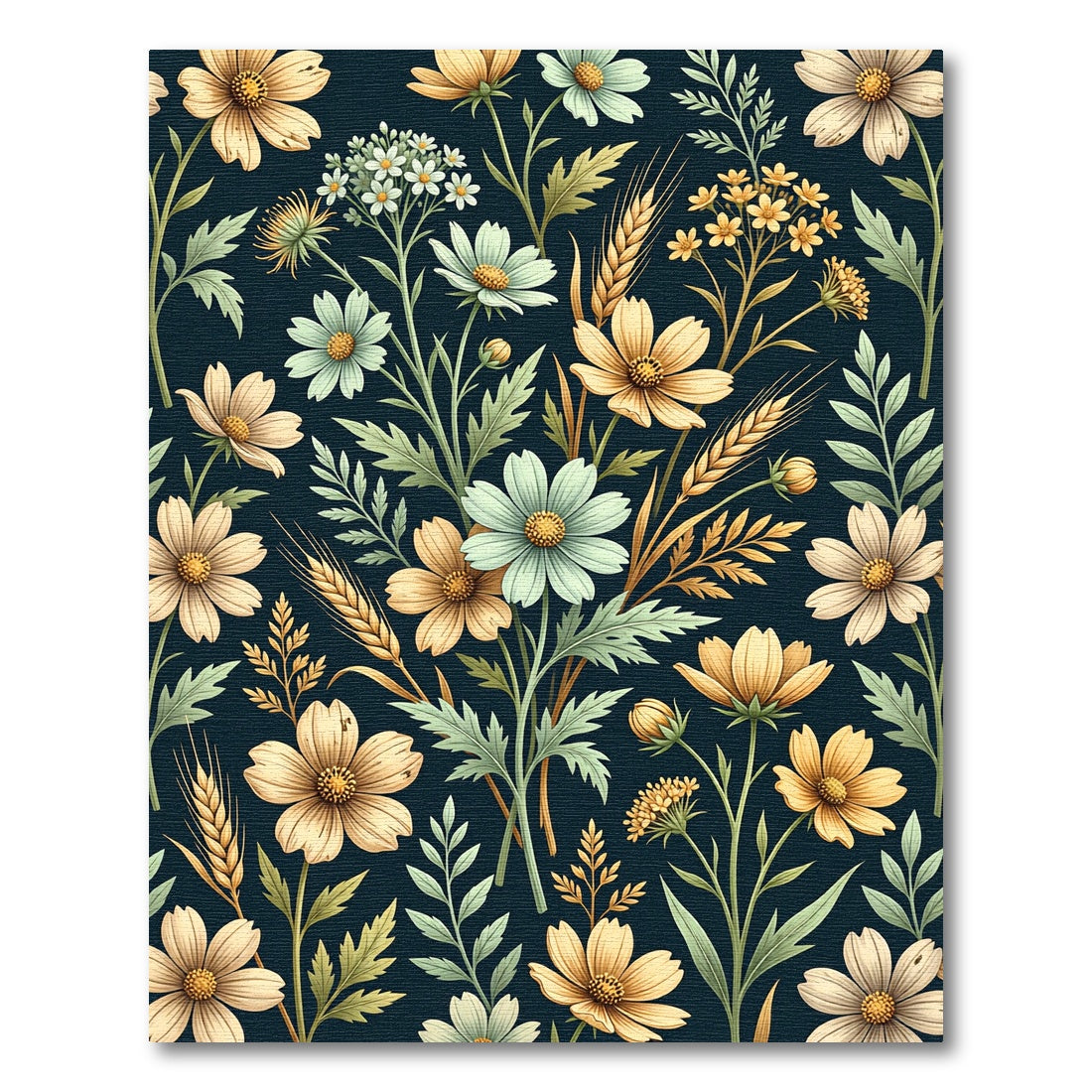 Wildflower Meadow Botanical Dark Floral Wallpaper Rug