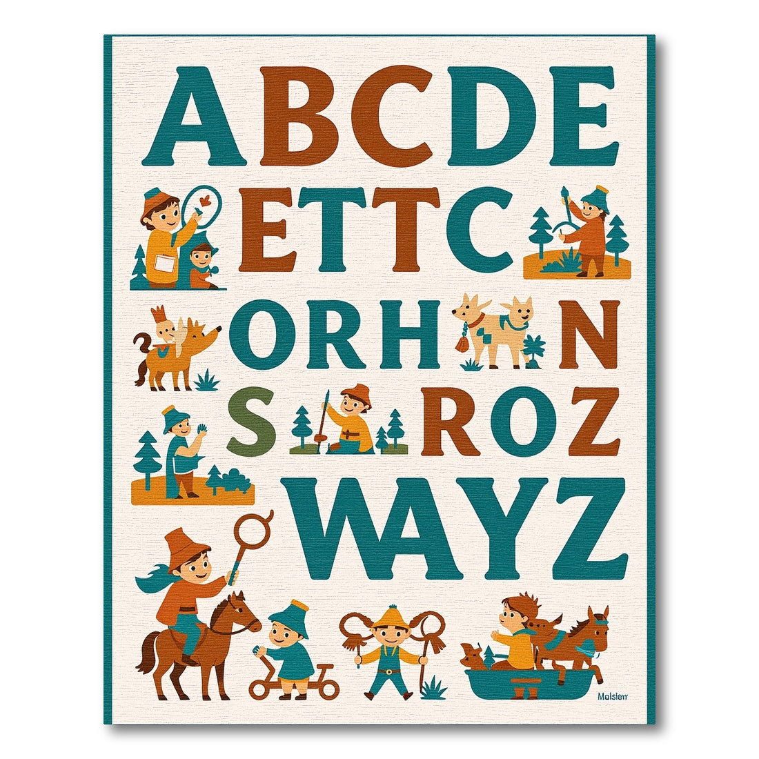 Children's Alphabet Woodland Characters Rug