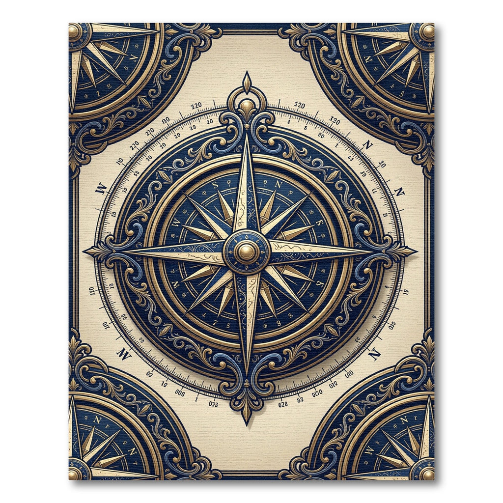 Golden Nautical Compass Navy Medallion Rug