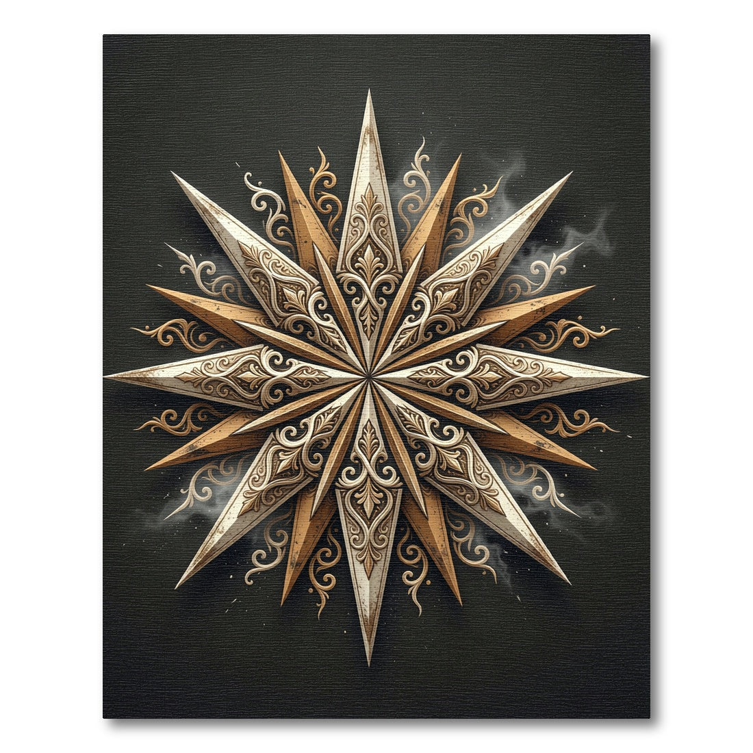 Ornate Golden Starburst Filigree Compass Rug