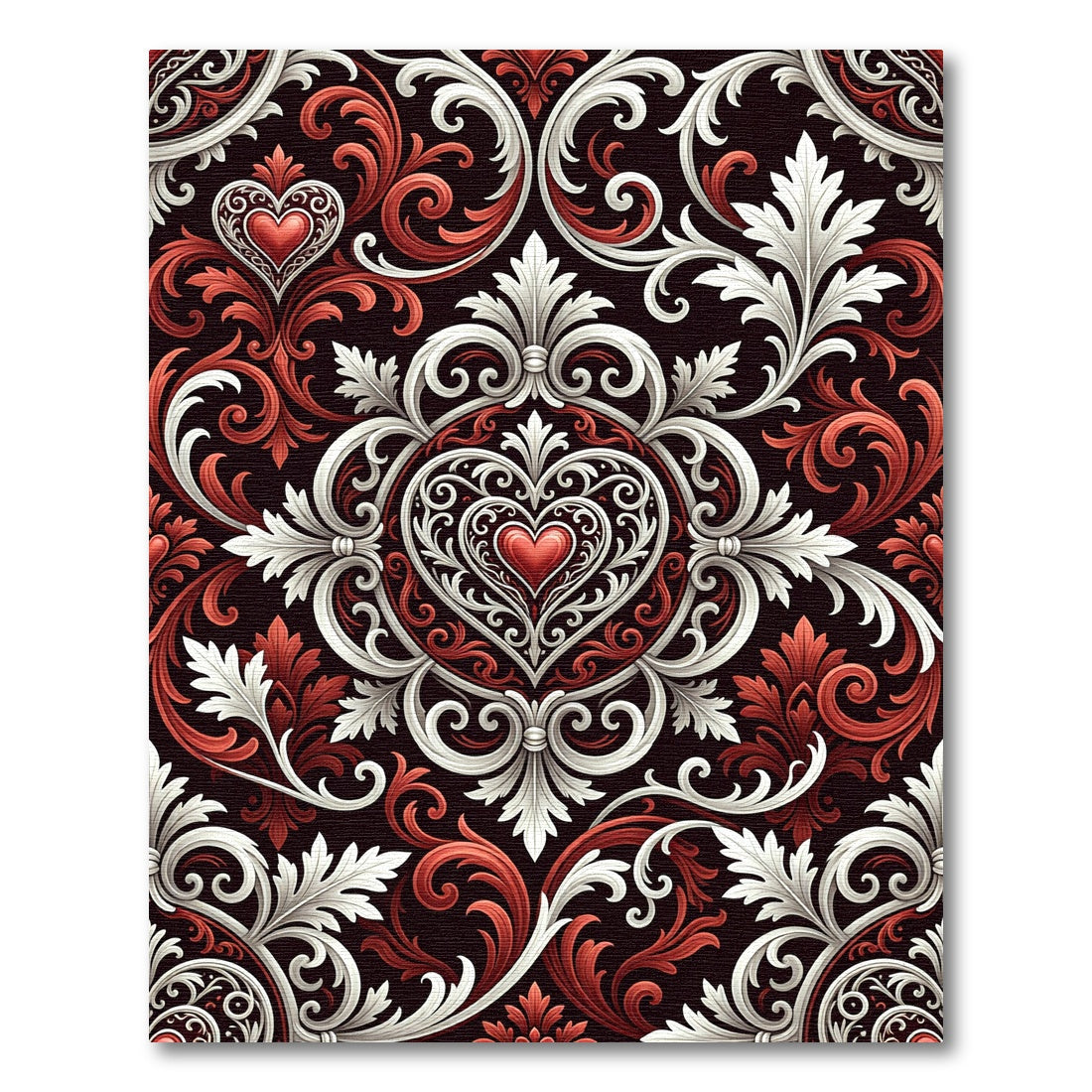 Gothic Crimson Heart Damask Rug