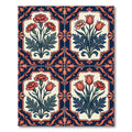 Navy Cream Floral Damask Botanical Square Rug