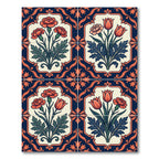 Navy Cream Floral Damask Botanical Square Rug