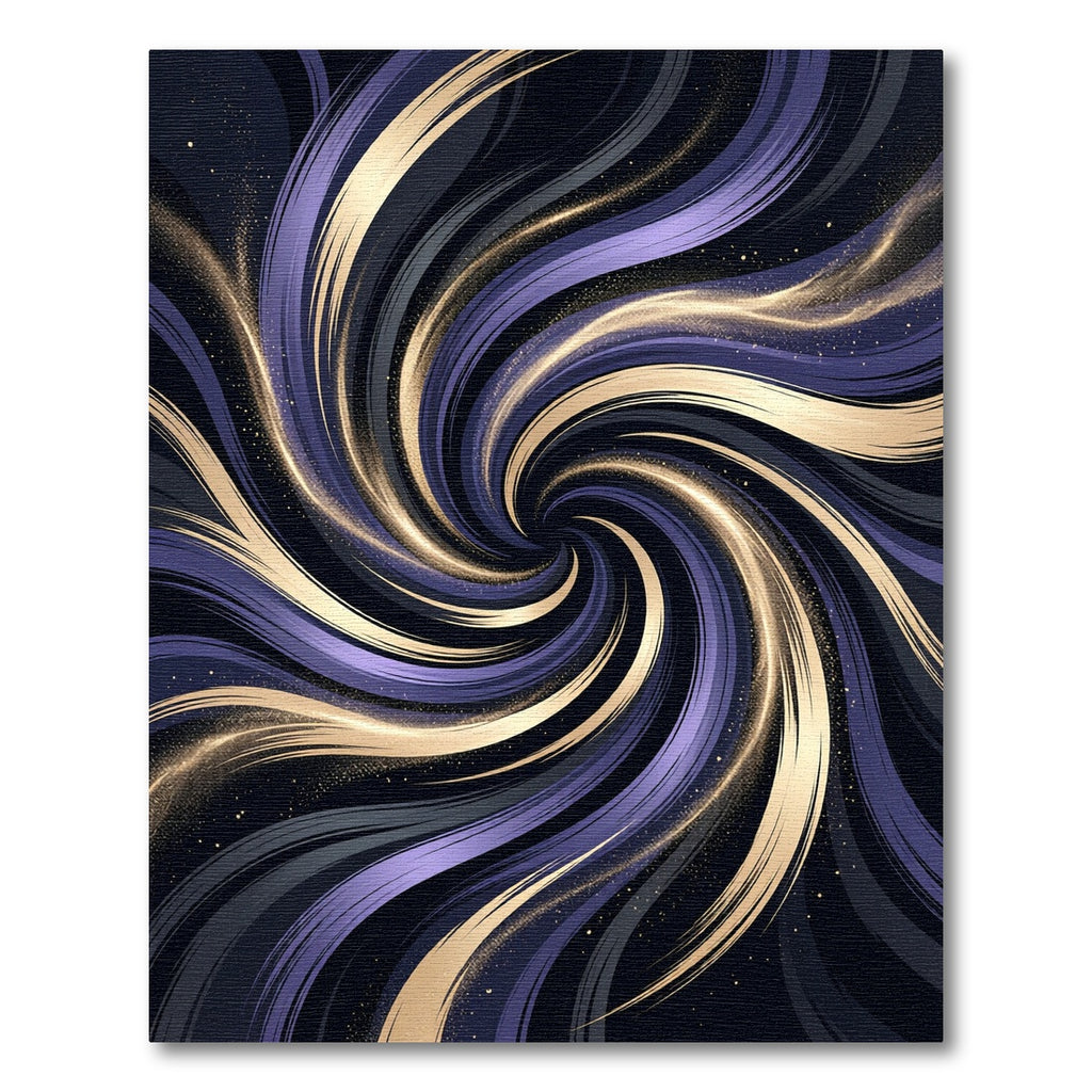 Abstract Cosmic Gold and Violet Swirl Rug