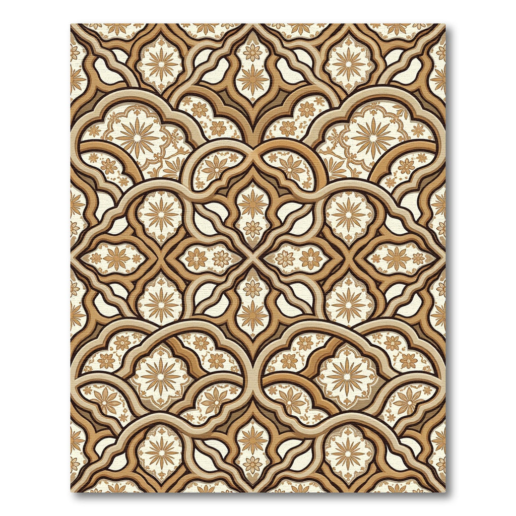 Elegant Gold Floral Damask Lattice Rug