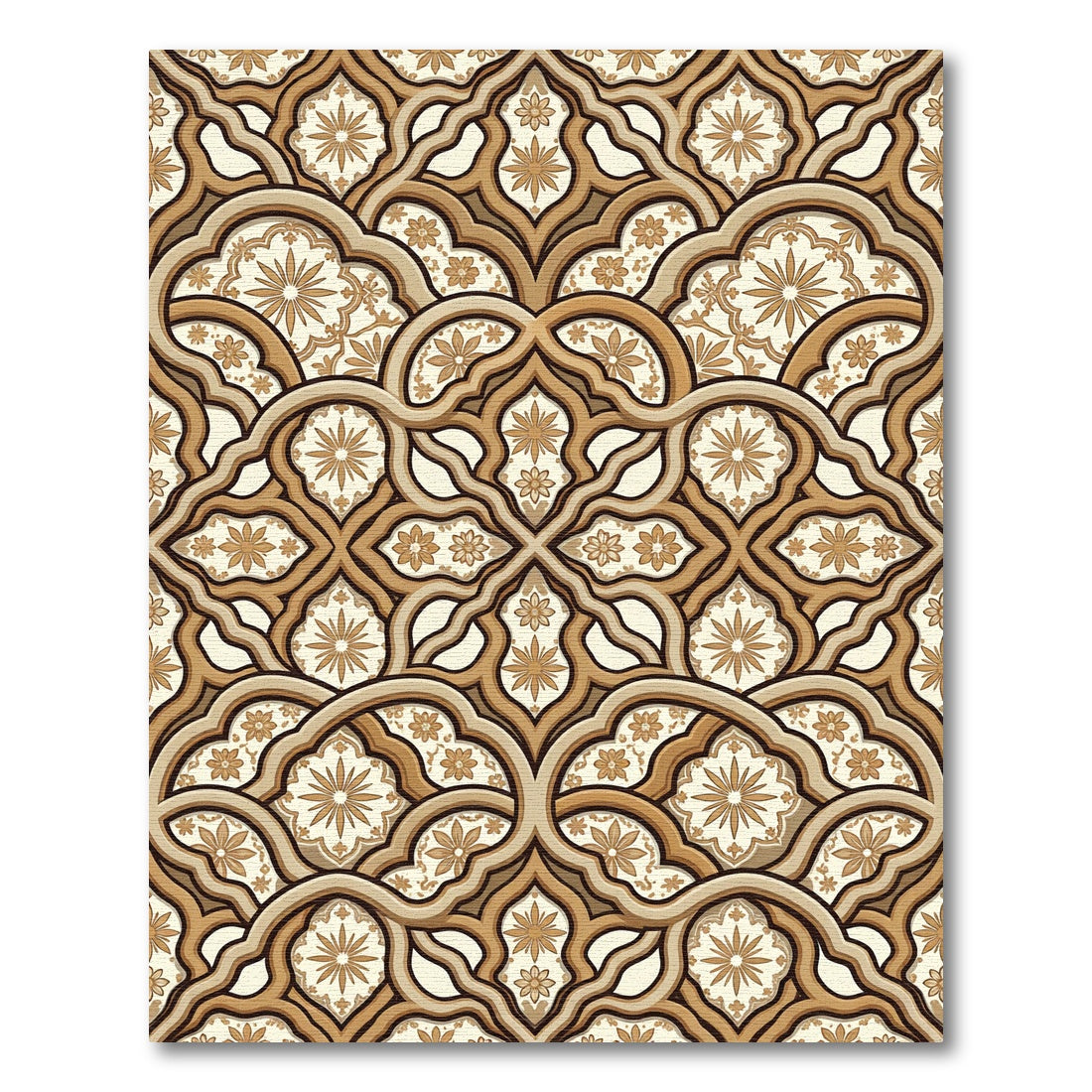 Elegant Gold Floral Damask Lattice Rug