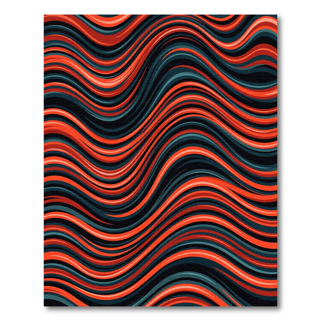 Modern Red and Teal Wavy Stripes Rug