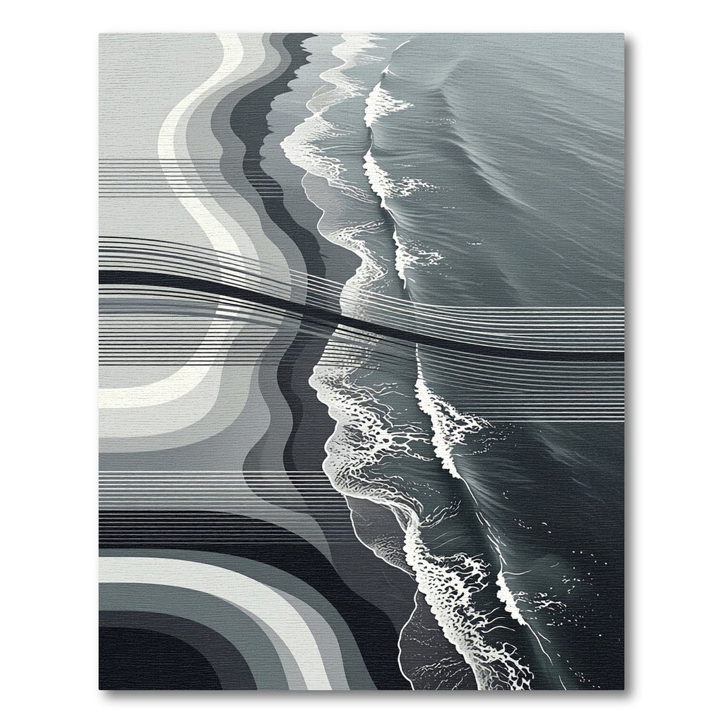 Minimalist Monochrome Abstract Ocean Wave Rug