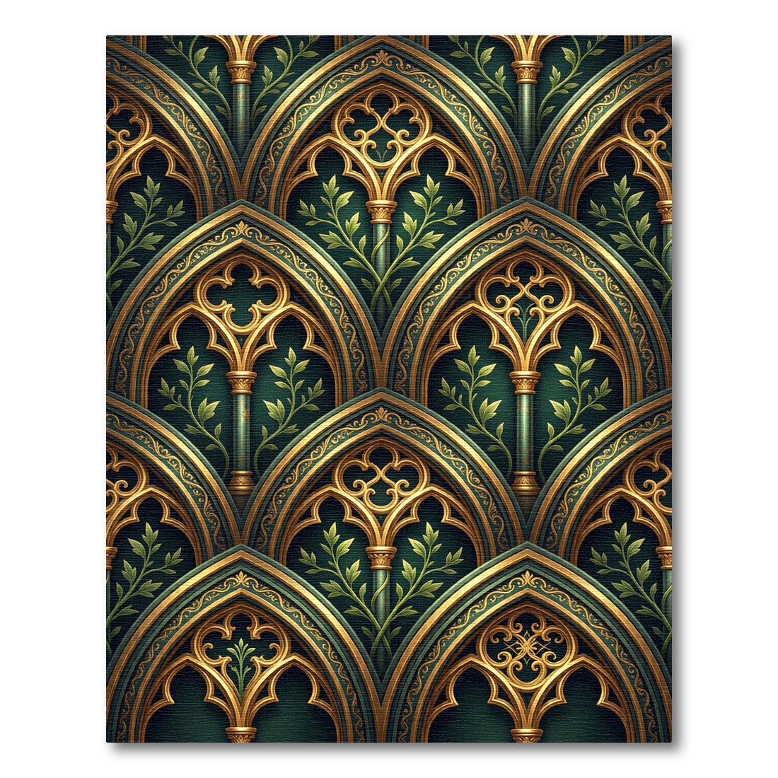 Gilded Gothic Arch Emerald Botanical Rug