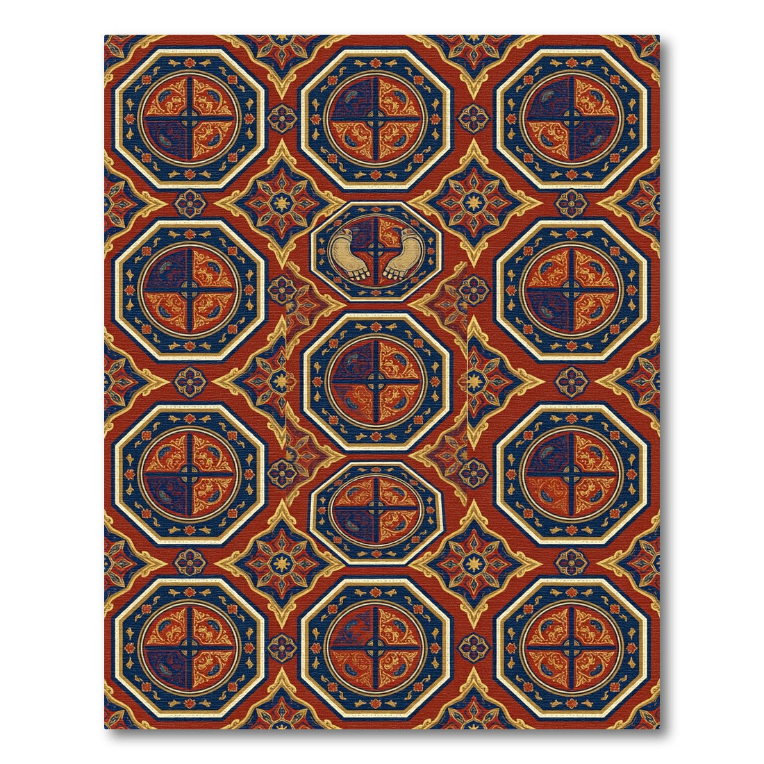 Ornate Royal Blue Crimson Octagonal Medallion Rug