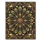 Golden Peacock Feather Mandala Medallion Rug