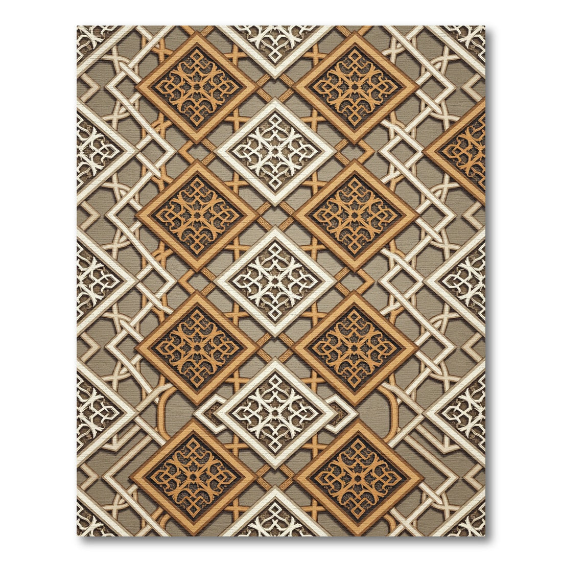 Gilded Geometric Lattice Interlocking Square Tile Rug