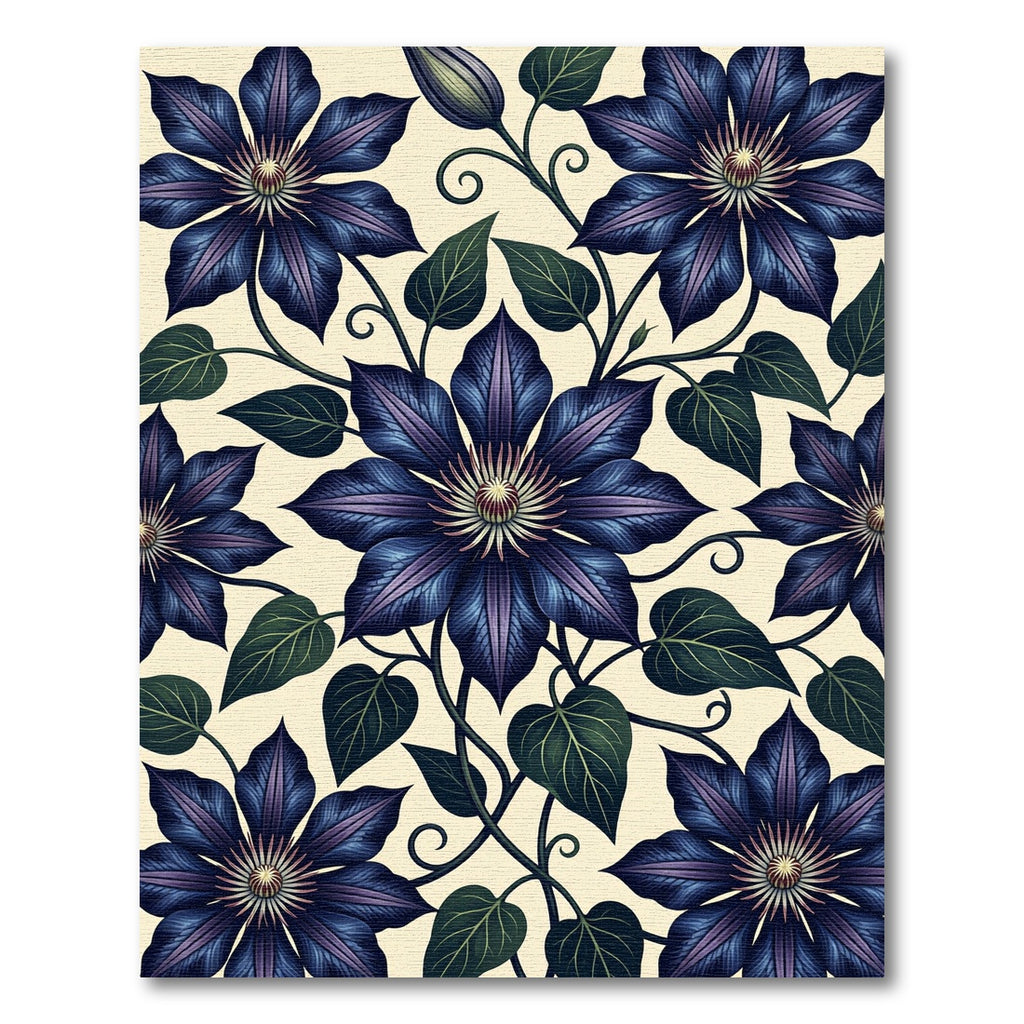 Elegant Midnight Clematis Floral Botanical Rug
