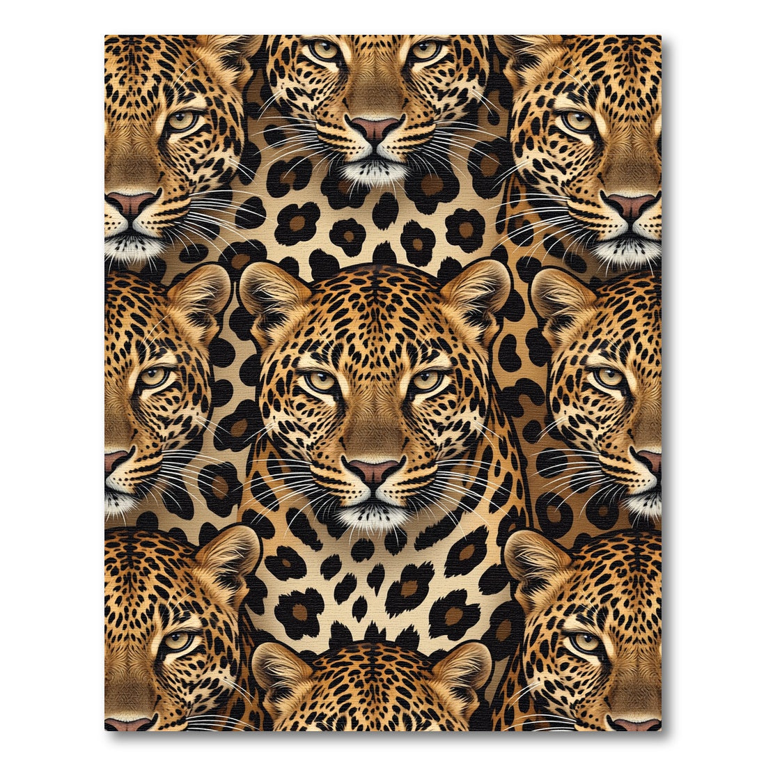Bold Golden Leopard Face Mosaic Rug
