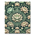 Elegant Lotus Floral Sage Dark Medallion Rug