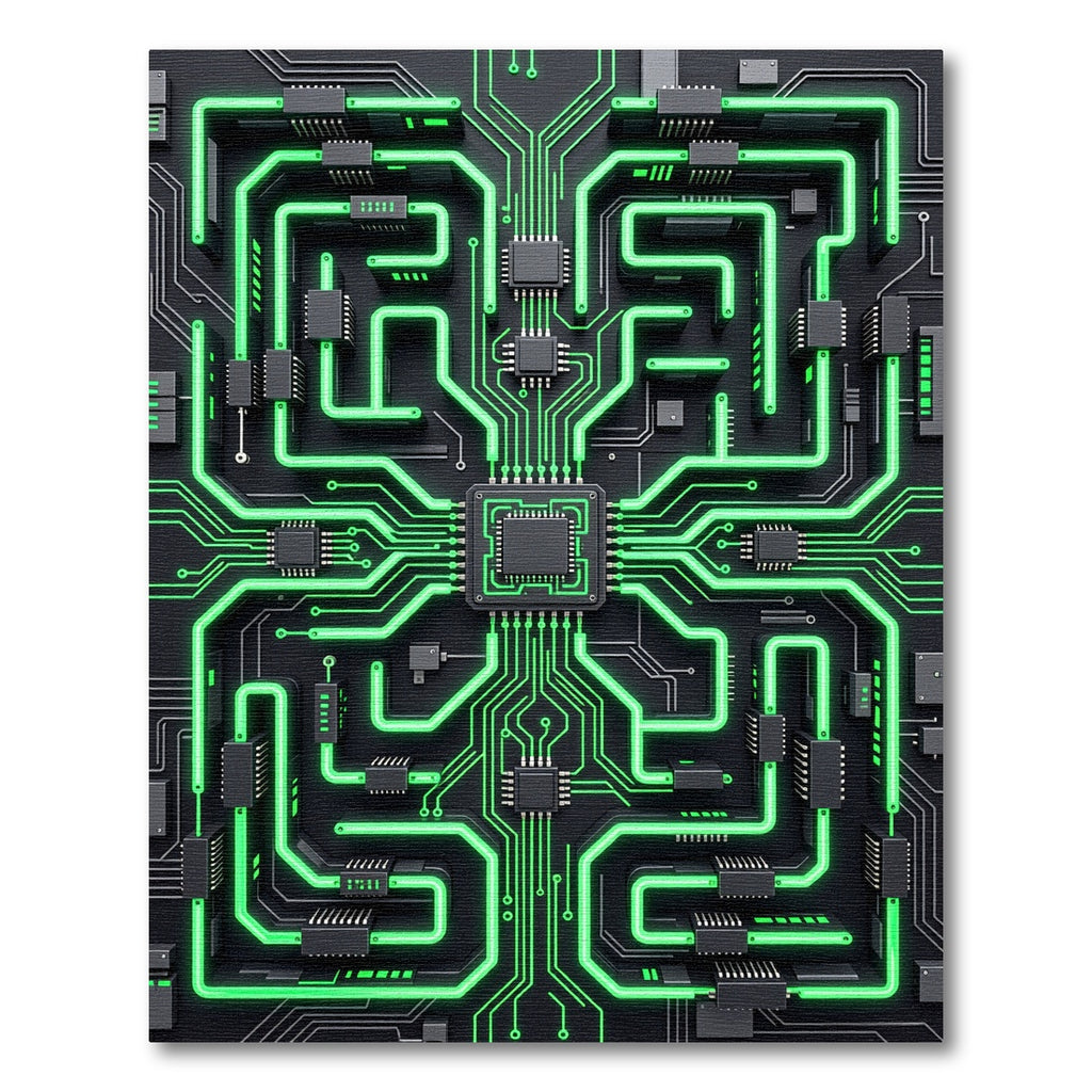 Neon Circuit Board Cyber Grid Rug
