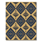 Navy Blue Gold Geometric Tribal Diamond Rug