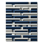 Navy and White Geometric Layered Block Rug