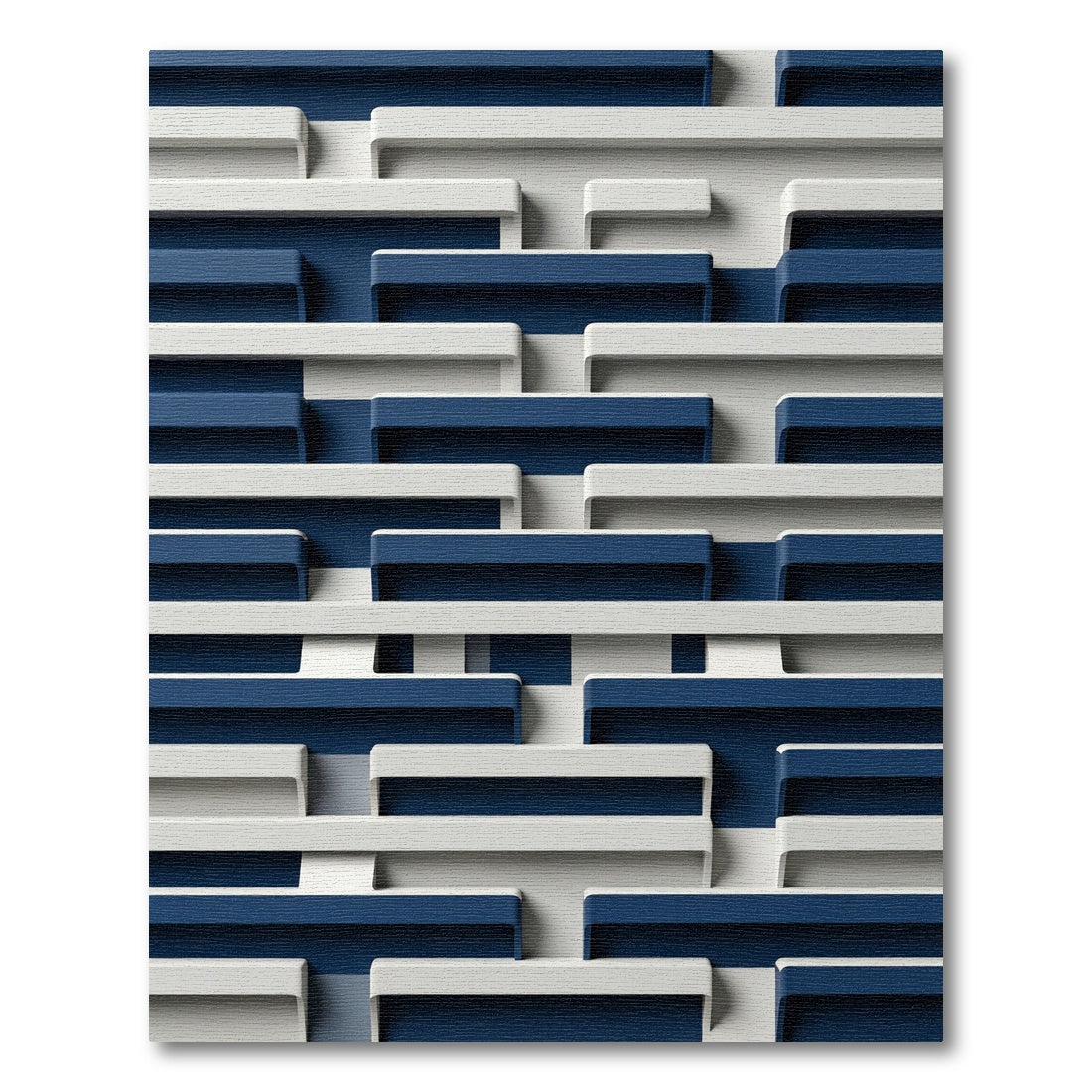 Navy and White Geometric Layered Block Rug