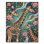 Whimsical Giraffe Floral Rainbow Art Rug