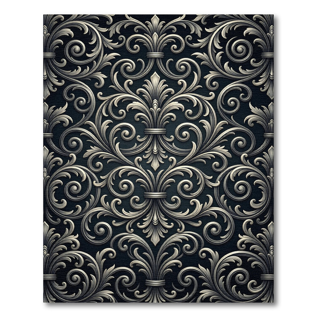 Antique Silver Scrollwork Floral Rug