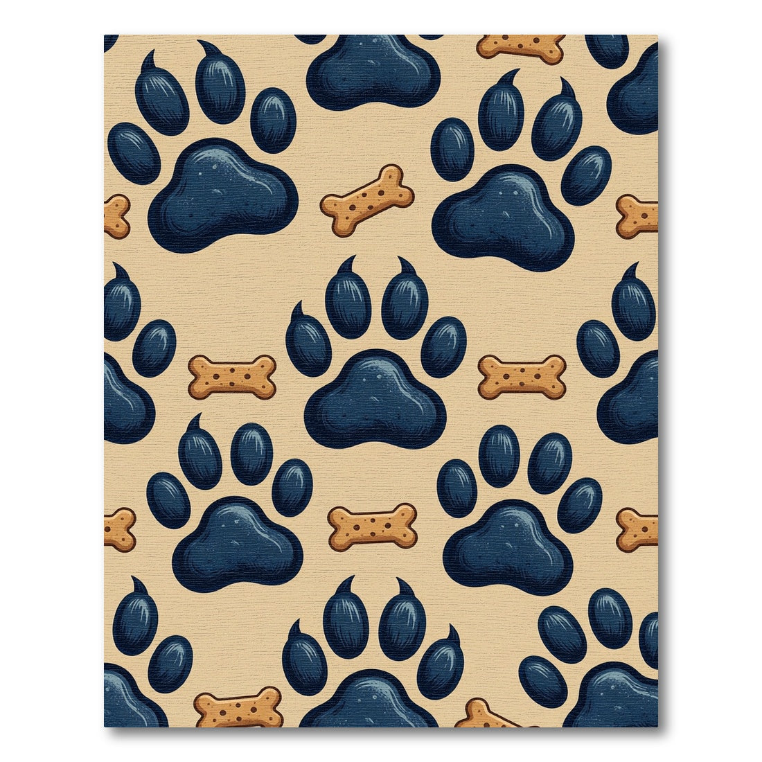 Playful Blue Paw and Bone Illustration Rug