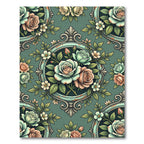 Vintage Sage Floral Framed Rose Damask Rug