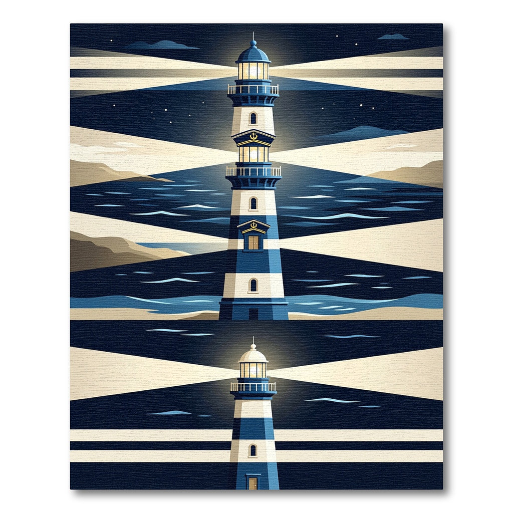 Coastal Navy and White Layered Lighthouse Rug