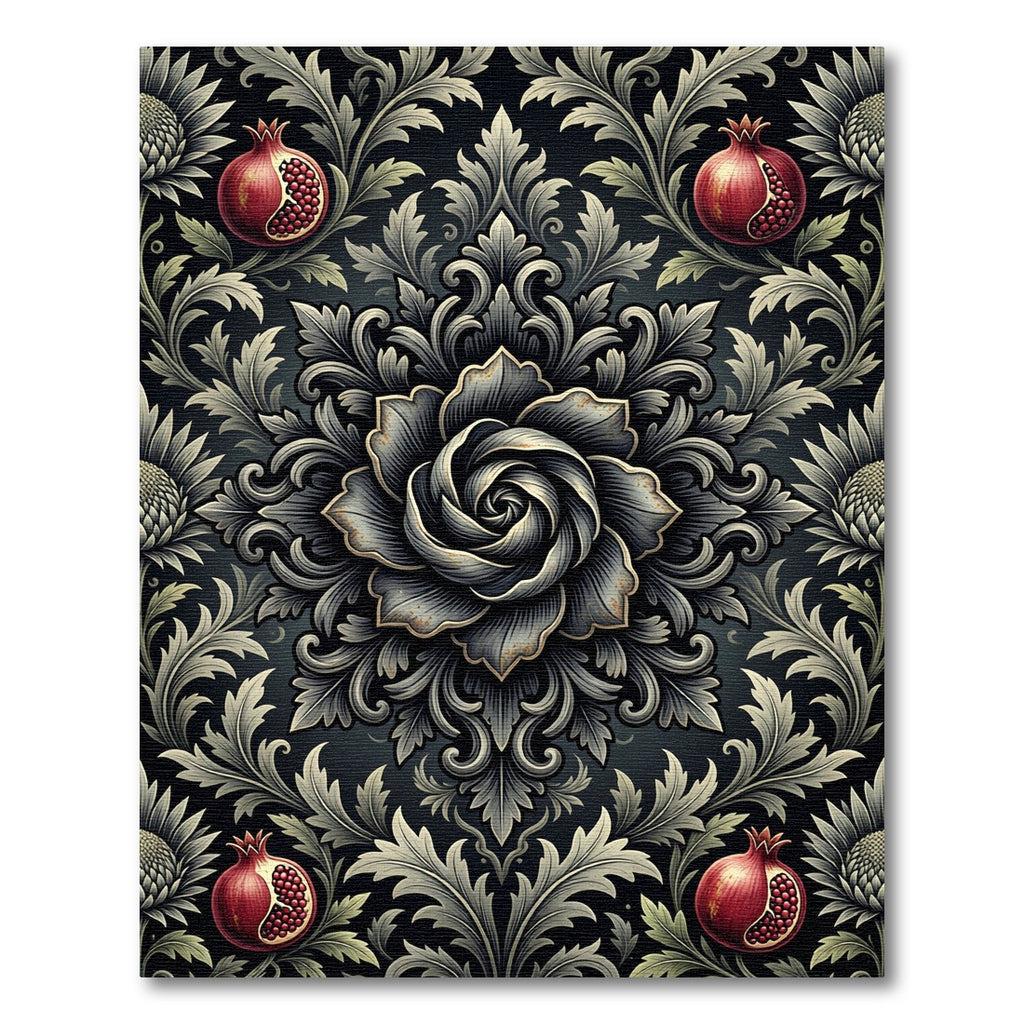 Dark Pomegranate Floral Bloom Medallion Rug