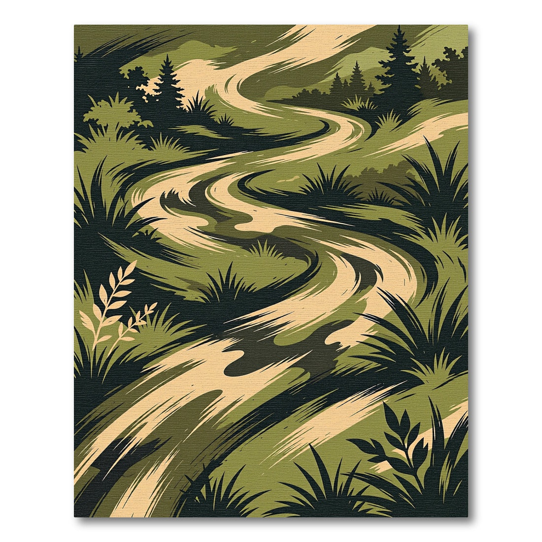 Earthy Green Rolling Landscape Abstract Rug