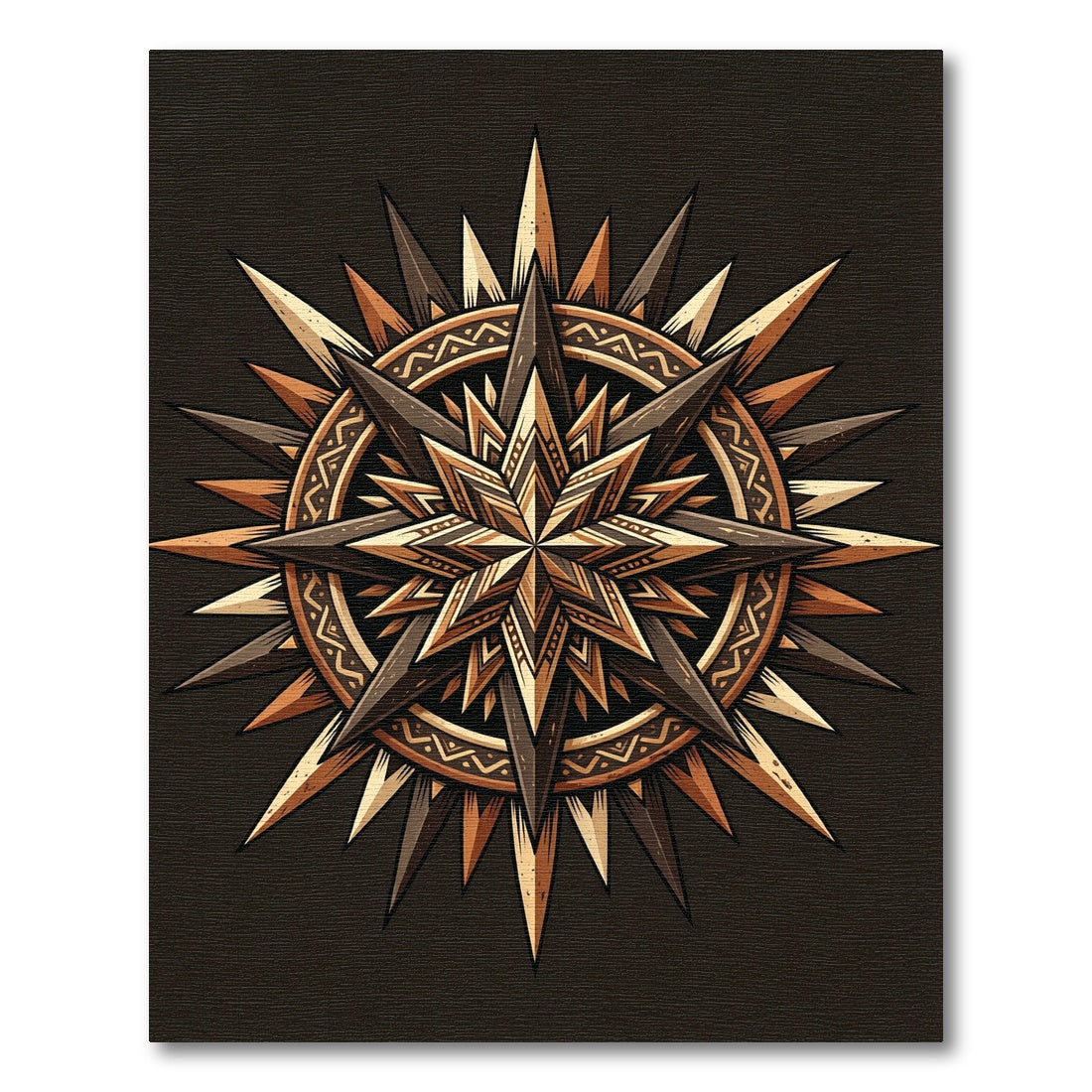 Earthy Bronze Geometric Sunburst Medallion Rug