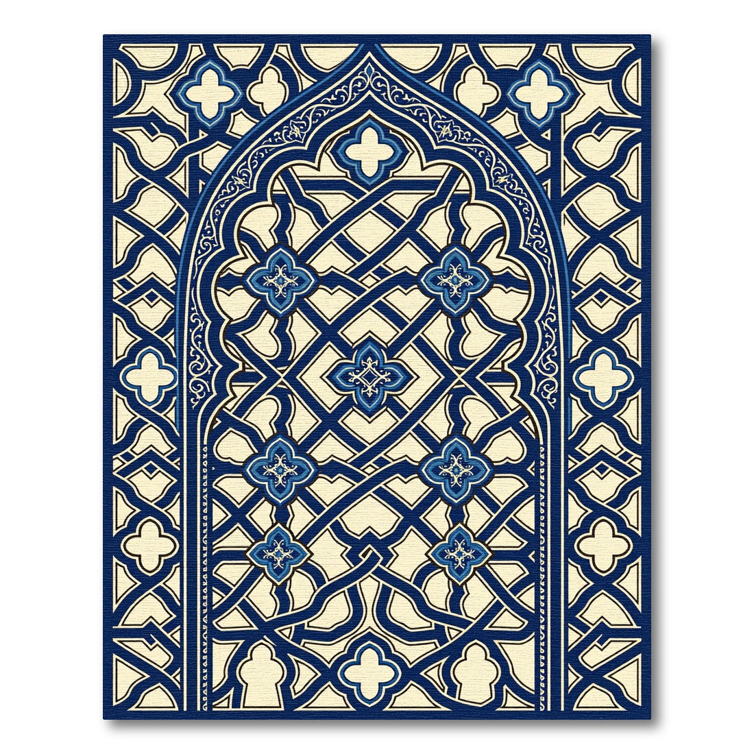 Ornate Navy Blue Geometric Arched Tapestry Rug