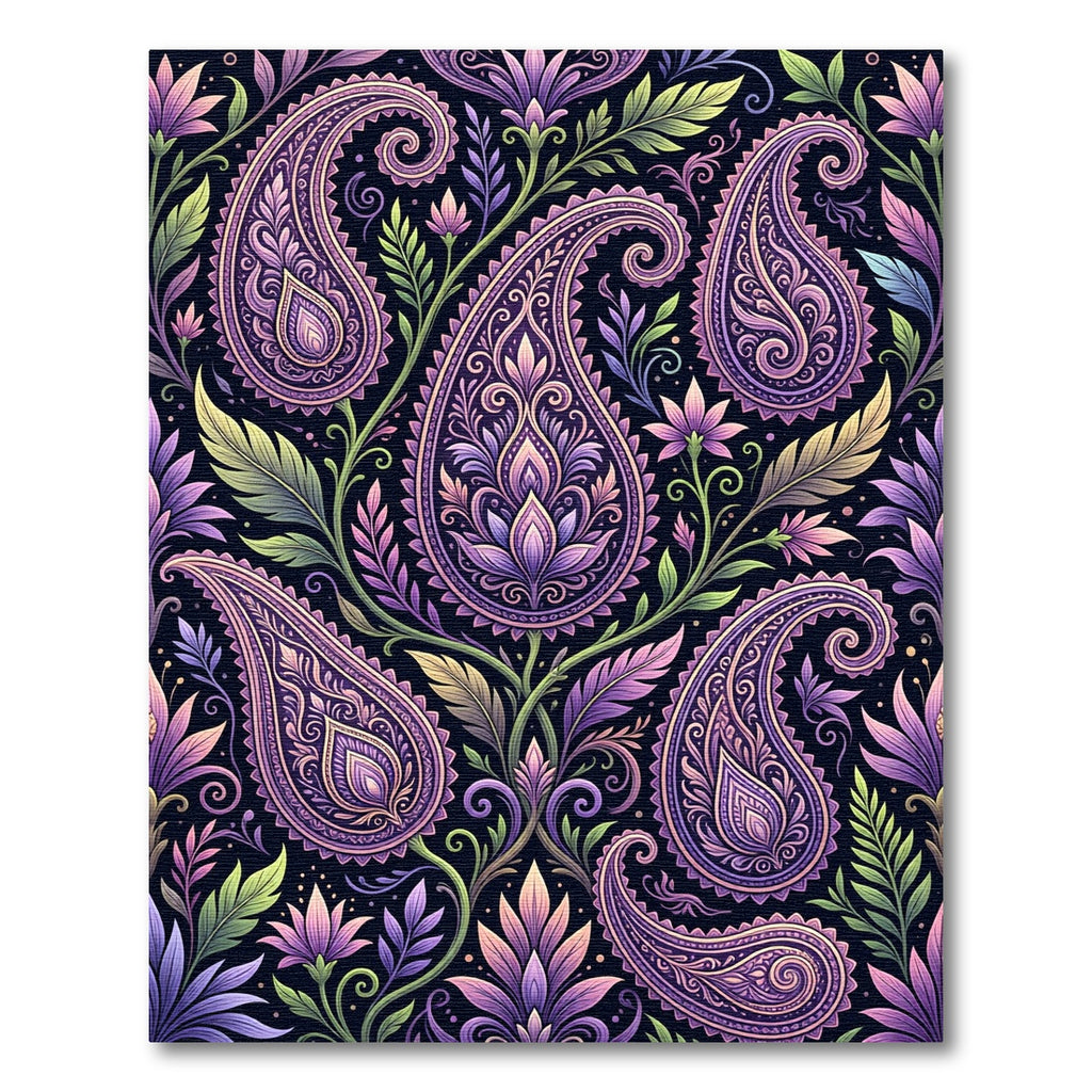 Ornate Purple Paisley Floral Garden Rug