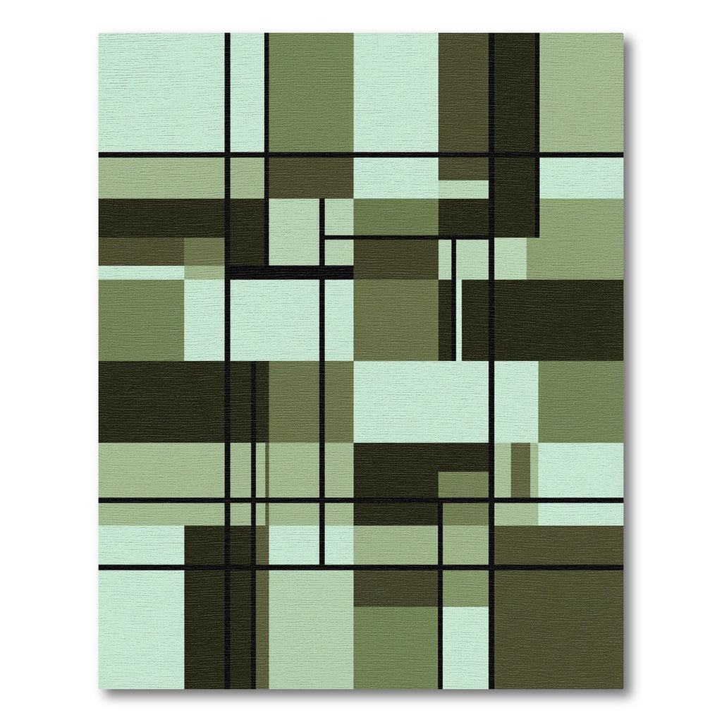 Modern Sage Green Geometric Grid Rug