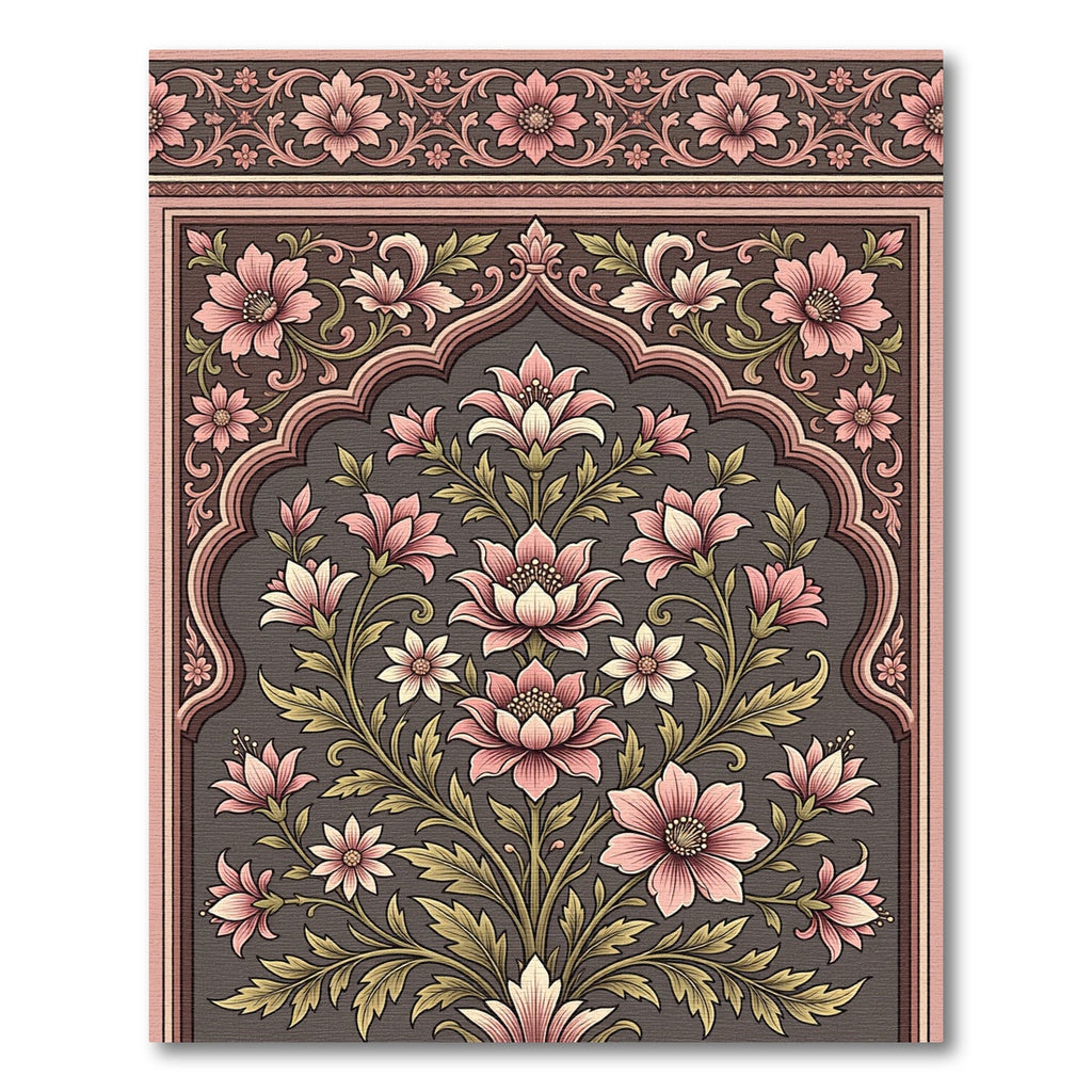 Antique Pink Floral Arch Garden Rug