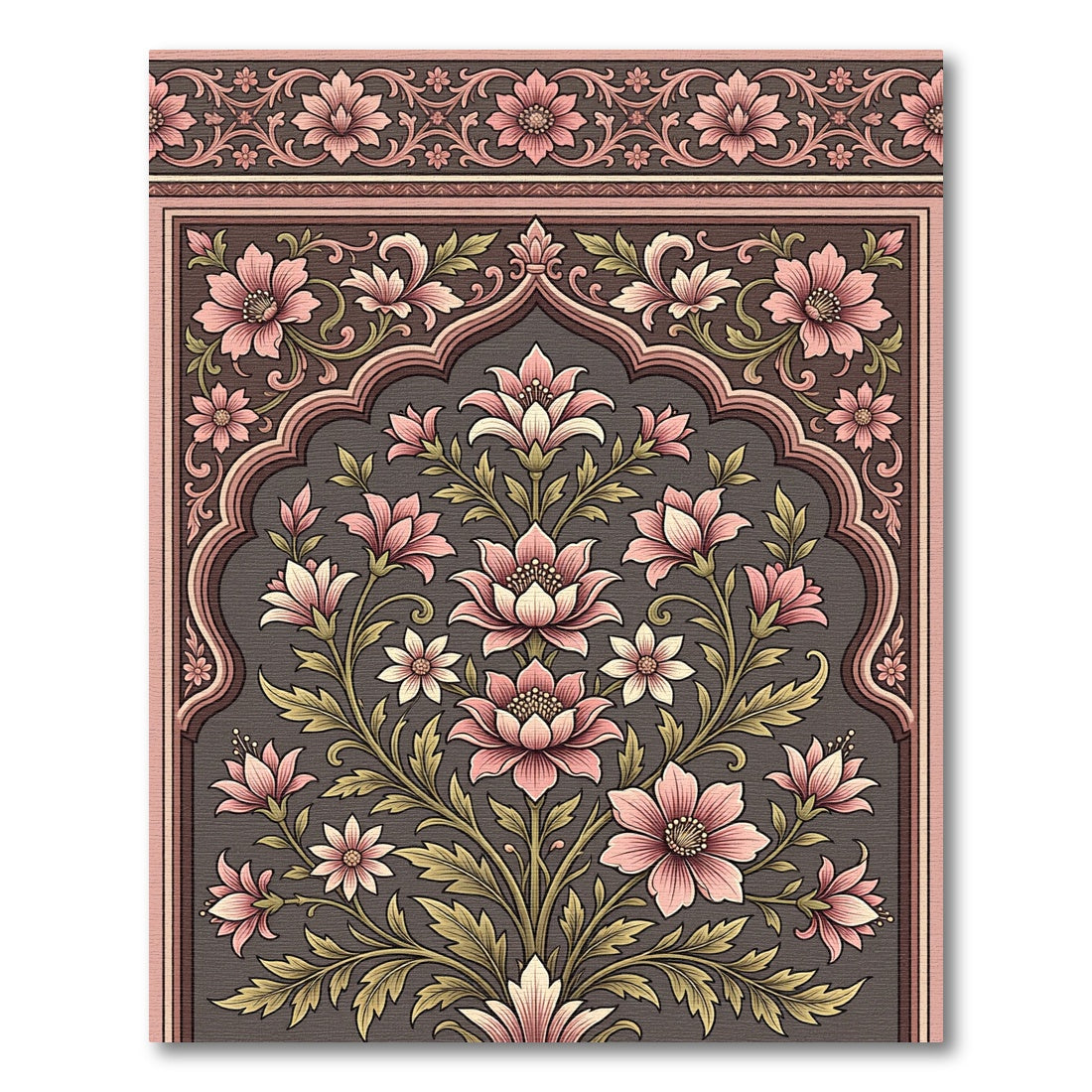 Antique Pink Floral Arch Garden Rug